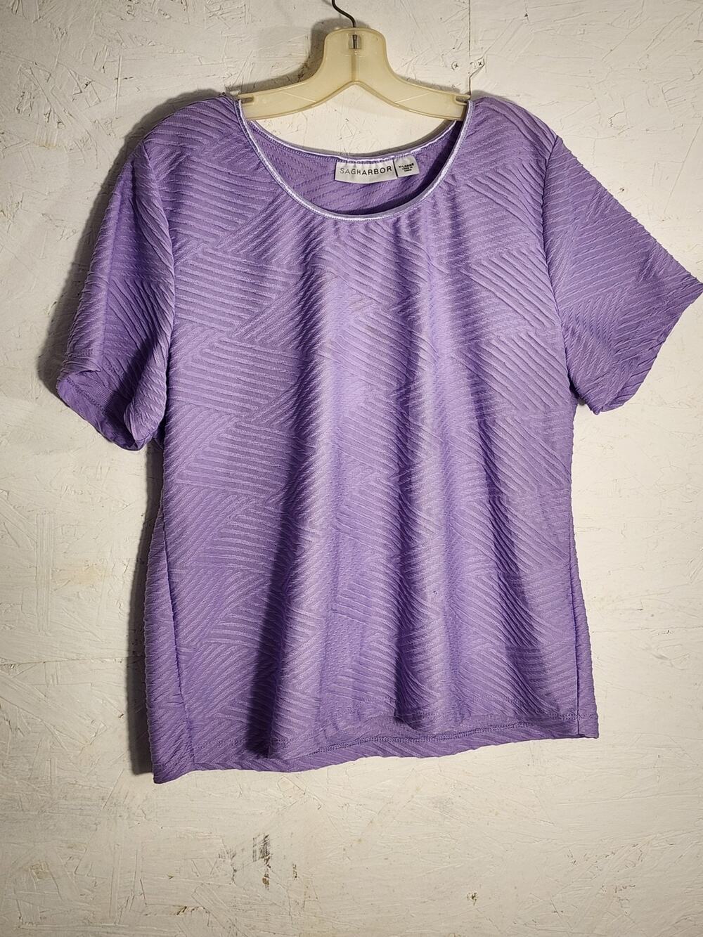 Sag Harbor Purple Blouse Round Neck Short Sleeve XL